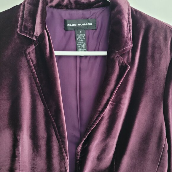 Club Monaco Cropped Purple Velvet Blazer Size 6 - Picture 4 of 6